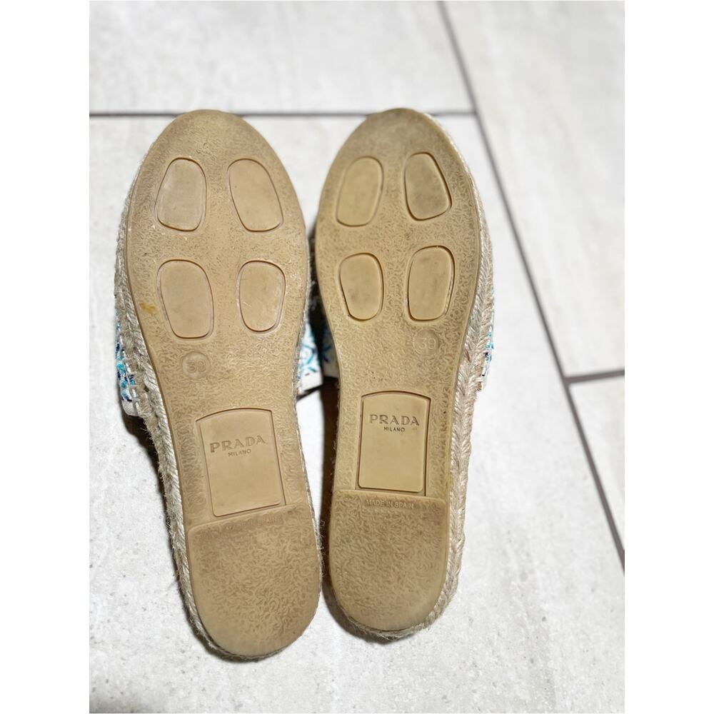 PRADA Nastro Jacquard Embroidered Logo Espadrille Mules Slip On Flats Sz 39 / 9 - Picture 7 of 10